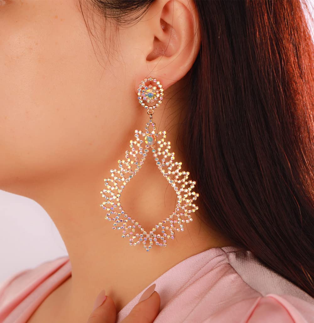 Sither Crystal Drop Earrings for Women Large Dangling Earrings Rhinestone Chandelier Earrings Jewelry for Prom Party Halloween Christmas Gift (gold color) - Image 2