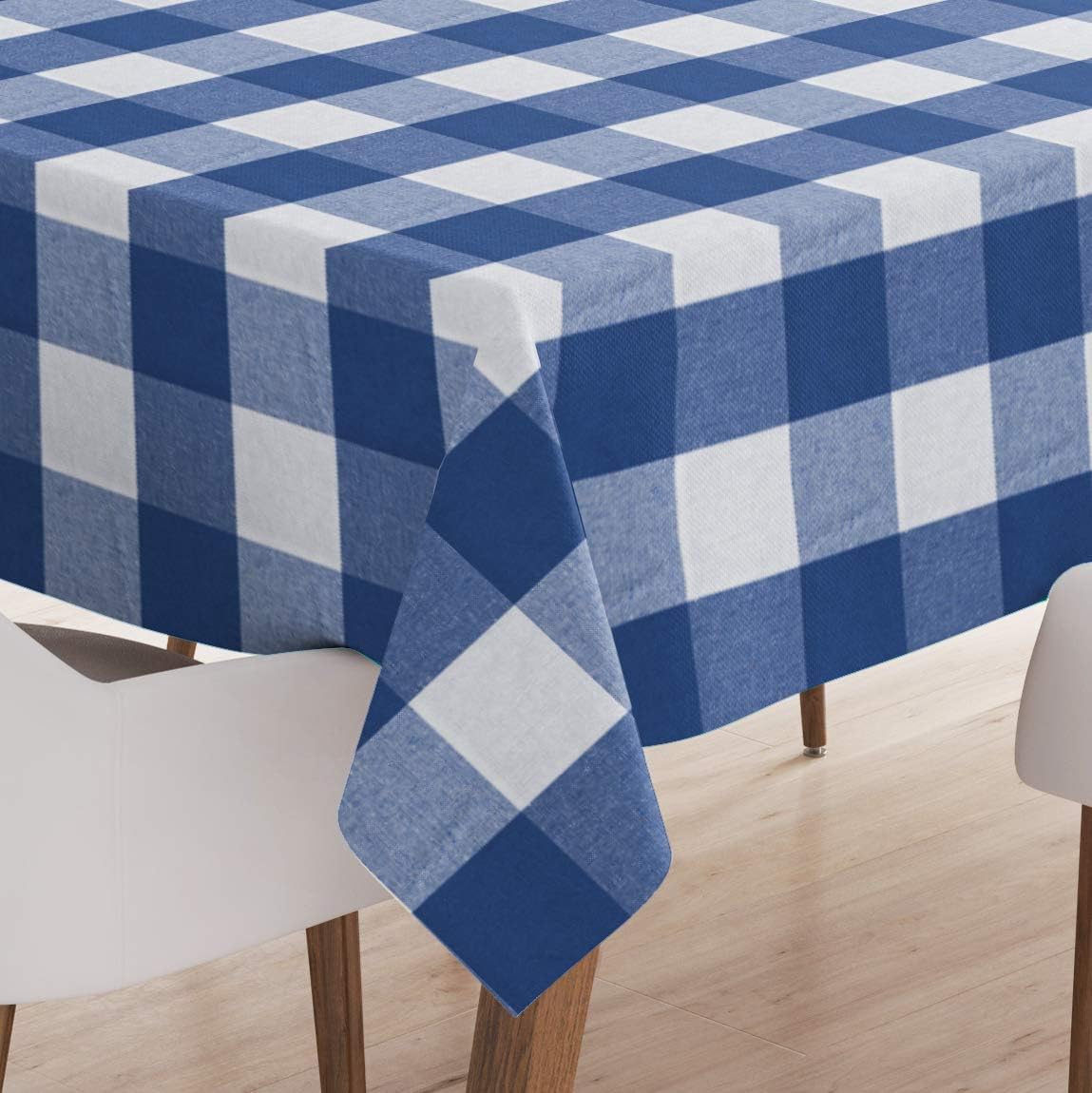 Encasa XO Dining Table Cover | 56x72 in Recycled Cotton Tablecloth | Buffalo Blue Checks Design Table Cloth for Decoration - Machine Washable