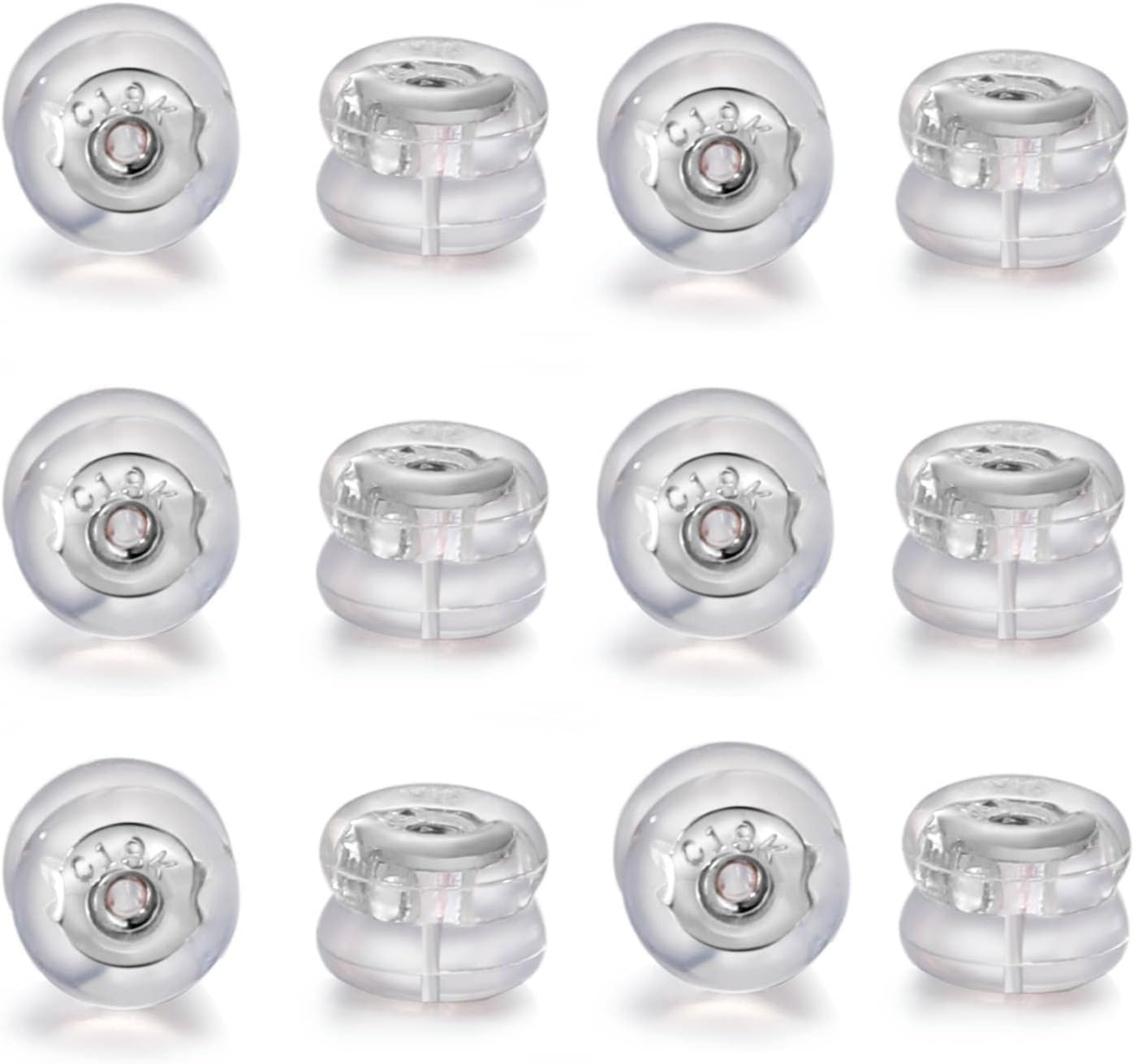 Rubber Earring Backs,AKRUWELRY 14Pcs 18K Gold Silicone Earring Backs for Studs Droopy Ears Heavy Earrings, Clear Comfort Backings Locking Secure Pierced Backer Replacement for Post, White Gold