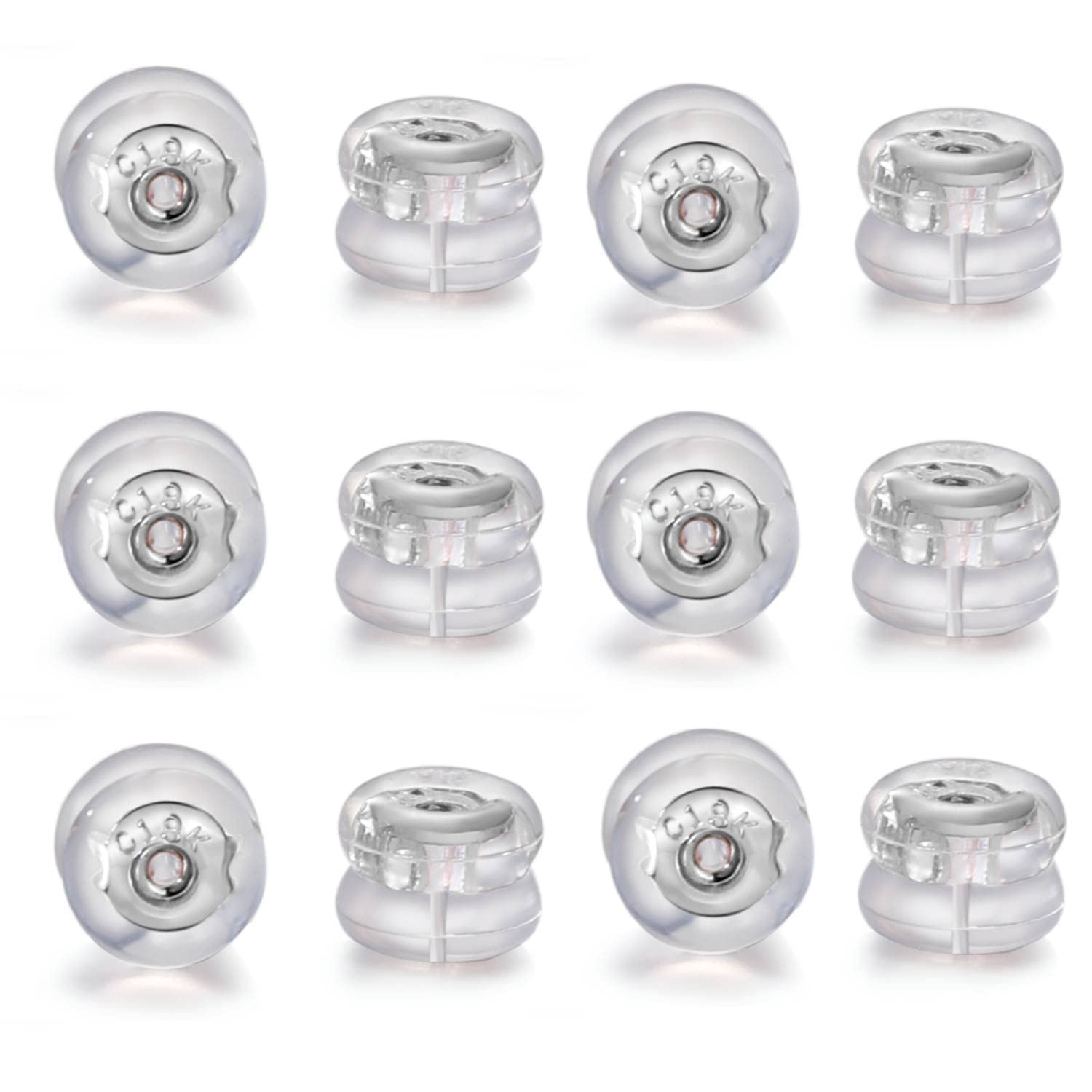 Rubber Earring Backs,AKRUWELRY 14Pcs 18K Gold Silicone Earring Backs for Studs Droopy Ears Heavy Earrings, Clear Comfort Backings Locking Secure Pierced Backer Replacement for Post, White Gold