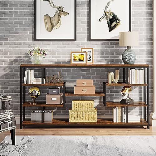 Tribesigns Konsolentisch 140cm - Schmaler Flurtisch Mit 2 Ablagen In Braun