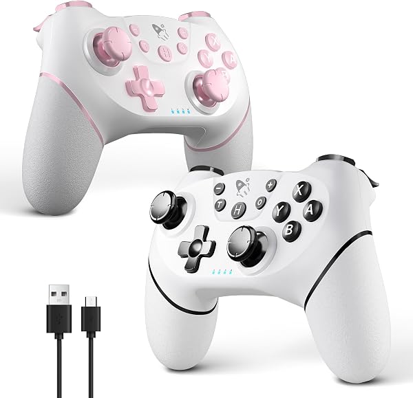 AceGamer 2pcs Wireless Controller für Switch/Switch 2/Lite/OLED, Controller für Switch Pro mit Weckfunktion mit einer Taste,Switch Pro Controller mit Doppel vibration/Turbo/Screenshot (Rosa & Weiß) - 1