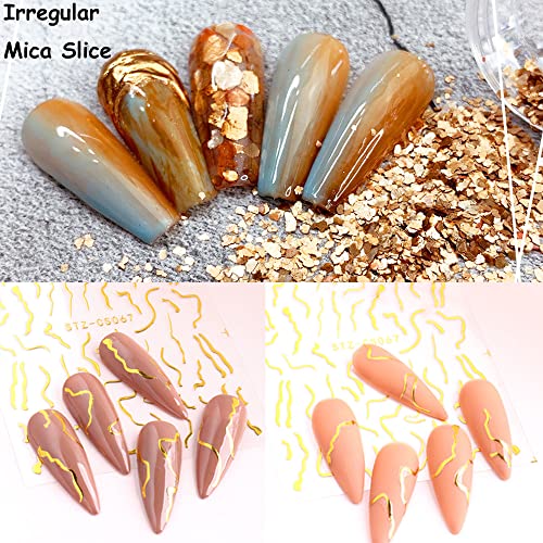 2 Boxes 6 Grids Glitter Nail Art Sequins Irregular Mica Flake Marble,2 Sheet Metal Stripe Lines Design Nail Art Stickers Decals For Nail Art Supplies Flakes Nail Glitter Slice Mixed Nail Decoration #TOP4