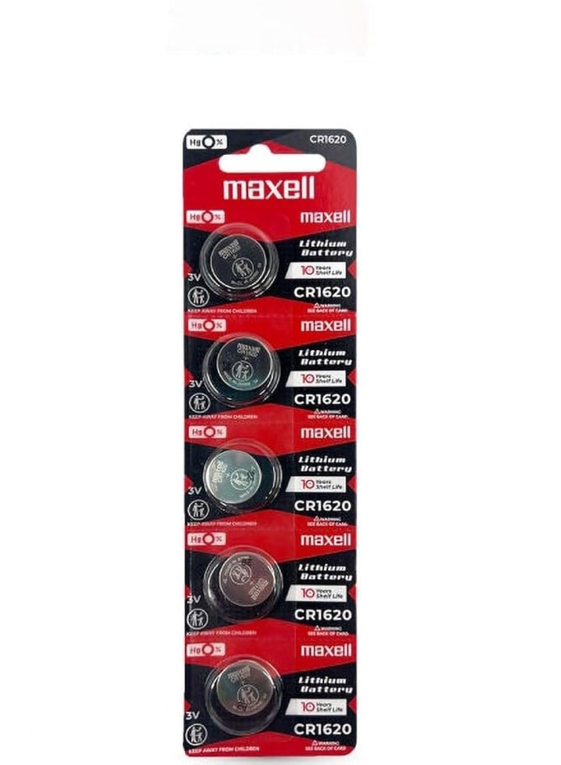 Maxell CR 1620 Lithium Battery 3V - Pack of 5