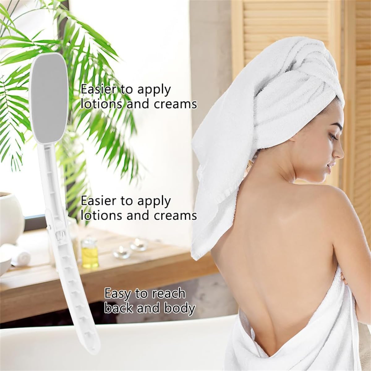 Lotion Applicator for Back, Foldable Back Cream Applicator, Detachable Long Handled Cream Applicator, 2 in 1 Back Scrubber for Shower, Body Brush Bathing Accessories for Men Women (Grey)