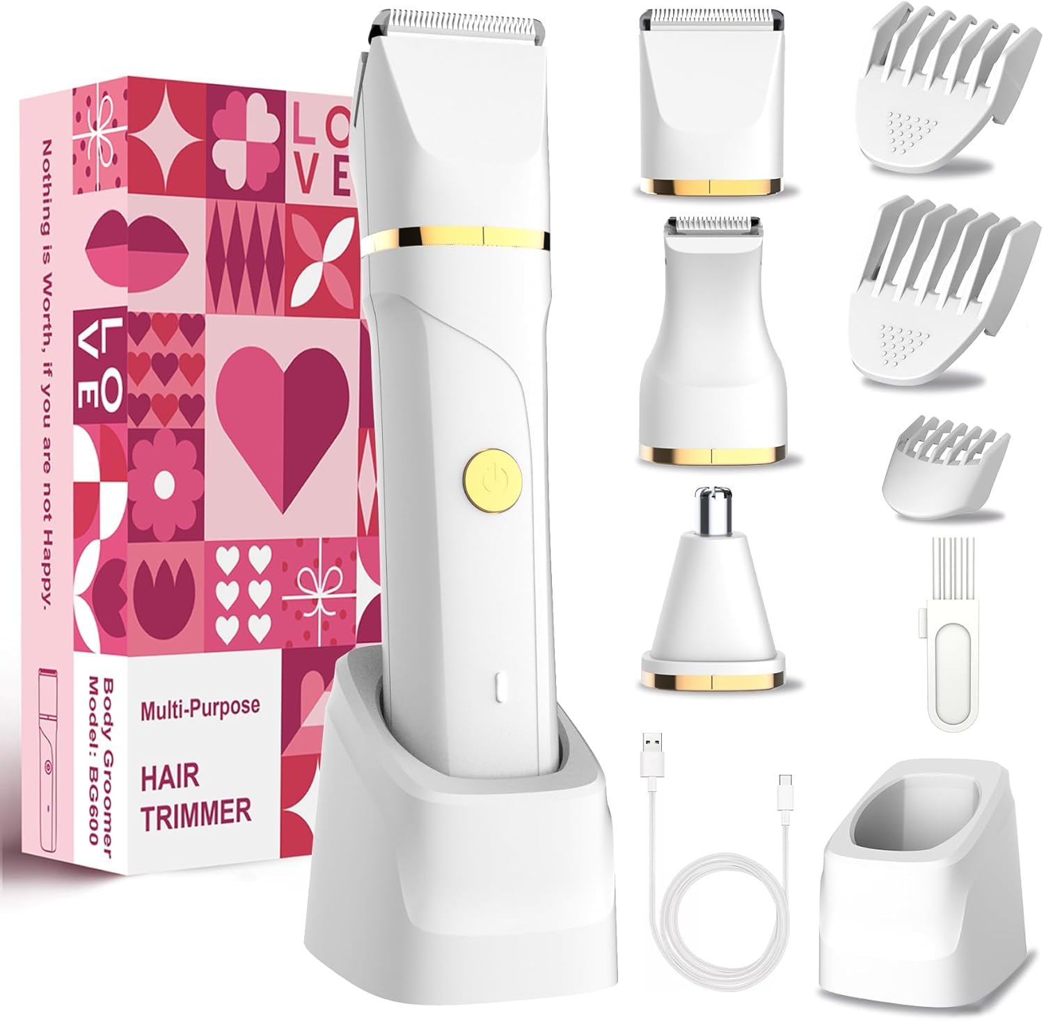 Intimrasierer für Frauen, 3-in-1 Rasierer Damen Elektrischer für Körper, Scham und Nase, Damenrasierer Elektrisch, Wiederaufladbarer Rasierer Damen Intimbereich, mit USB Ladestation, IPX7 Wasserdicht