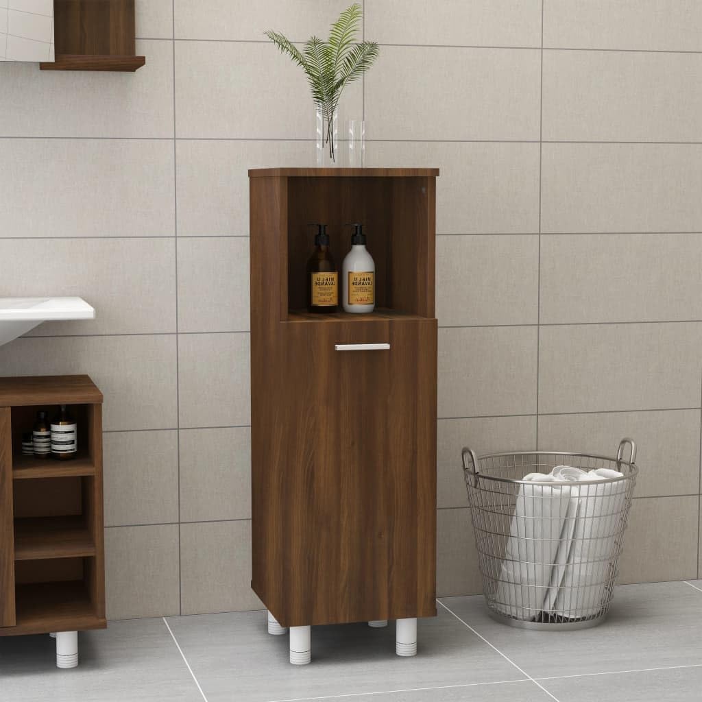 Juego de muebles de baño de roble marrón en madera de ingeniería (30x30x95 cm)