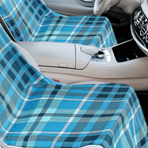 Image of Hahafelt 2 Pack Car Seat Towel Cover with Storage Bag, Blue Plaid | 63 x 32 in Car Towel Seat Cover Non Slip Waterproof, Gym Workout Swimming Running, Machine Washable Sweat Absorbent Protector