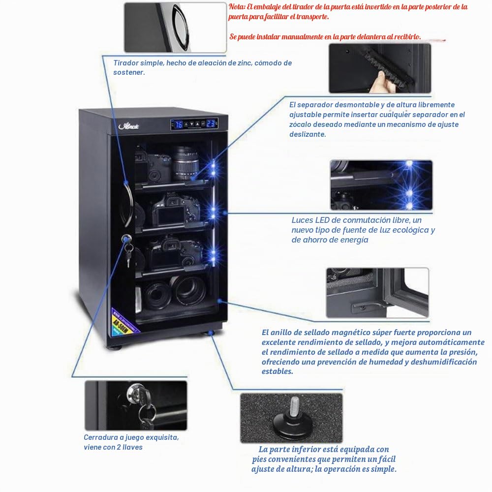 Armario Secador para Cámaras y Objetivos, Deshumidificador Electrónico Digital con Control de Humedad Ajustable, Almacenamiento Seco y Silencioso para Equipo Fotográfico(35L)