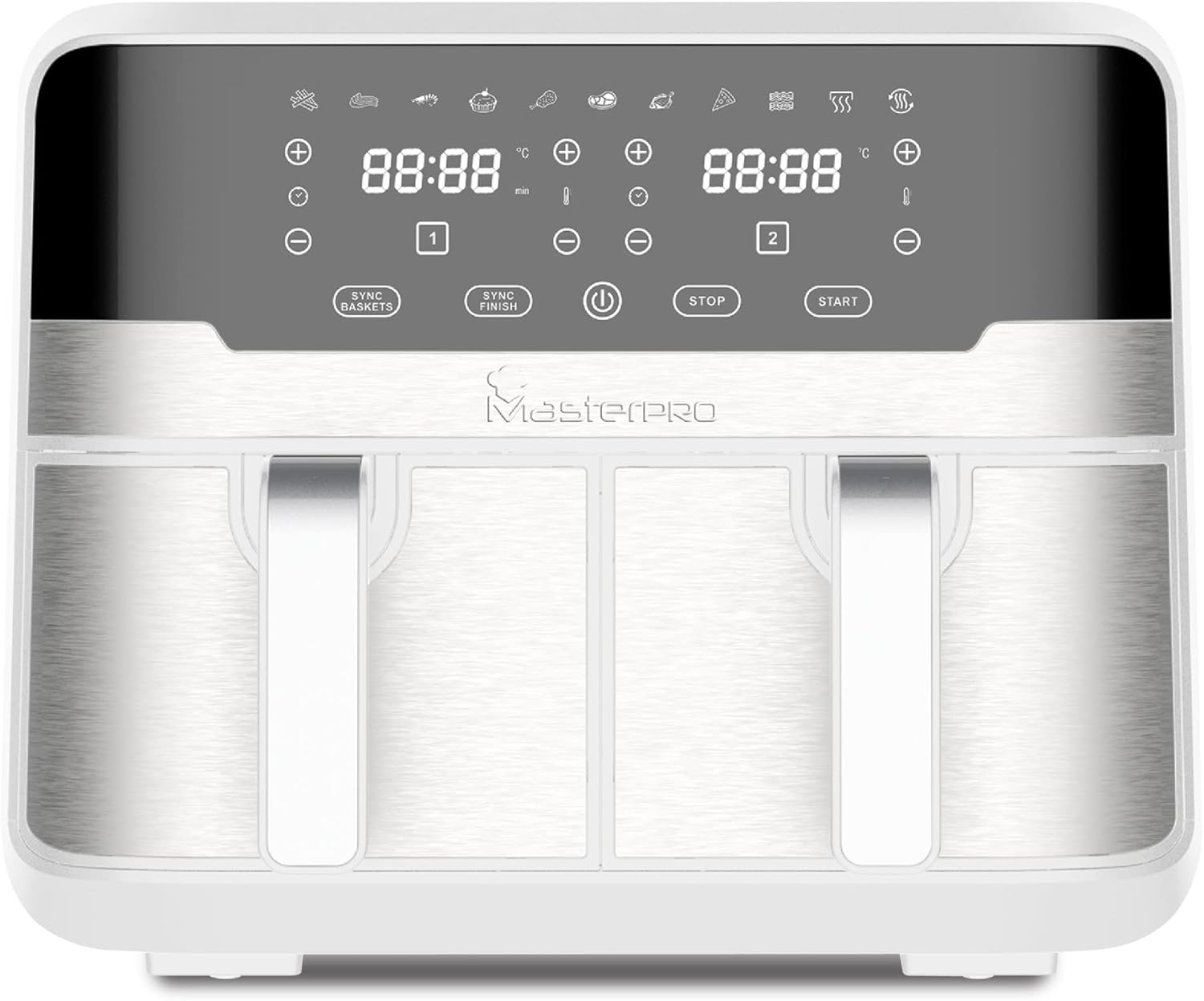 MasterPRO Rocket Duo 900 | Freidora Sin Aceite Doble | Color Blanco | Capacidad de 9 L y 2400 W | Pantalla LED Táctil y Cesta Antiadherente | Freidora de Aire | 11 Funciones Diferentes en 1 - ¿Vale la pena?