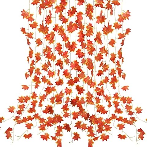 Bighan 12 Pack Autumn Maple Leaves Garland, Fall Maple Leaves Garland Hanging Plant for Wedding Party Home Garden Thanksgiving Cover