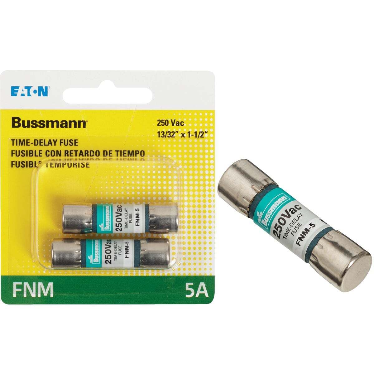 COOPER BUSSMANN 2-Pack 5A 250V Type FNM Time Delay Cartridge Midget Fuse