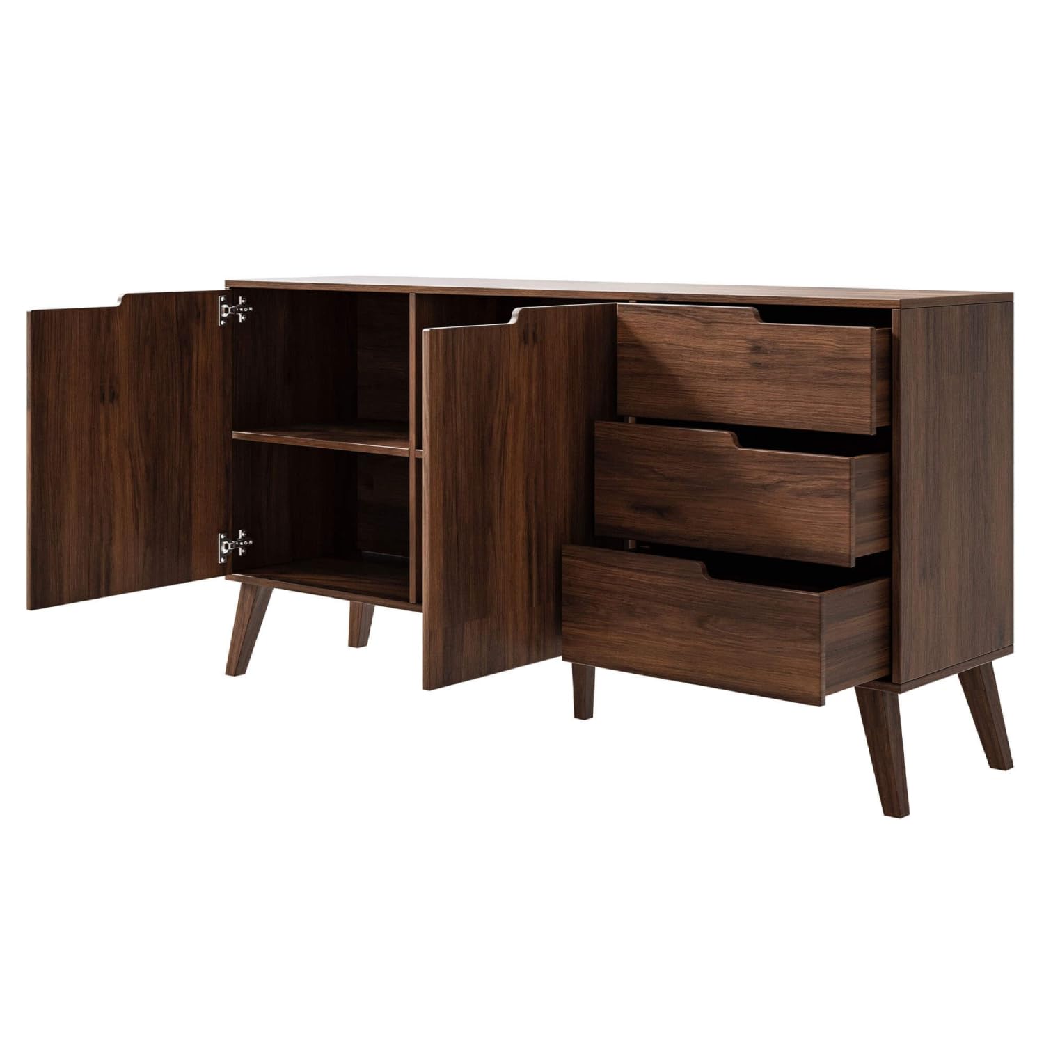Credenza Con 2 Ante E 3 Cassetti Mobile Madia Contenitore In Melaminico Design Scandinavo Moderno Per Soggiorno Salotto E Zona Living 160 X 40 X 80 Cm Noce