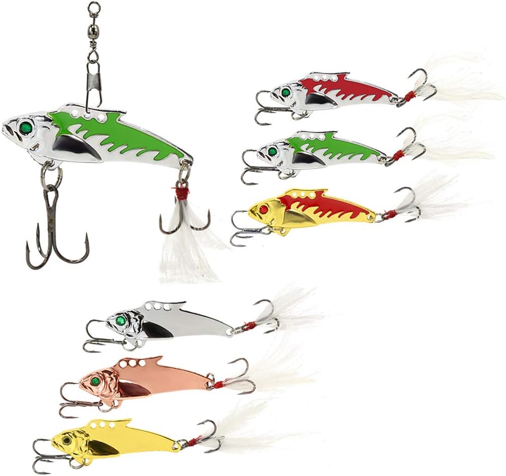 Croch Vibrating Blade Bait Metal VIB Wobble Fishing Vertical Jigging Lures for Walleye and Bass Fishing 1/4oz (Pack of 6)