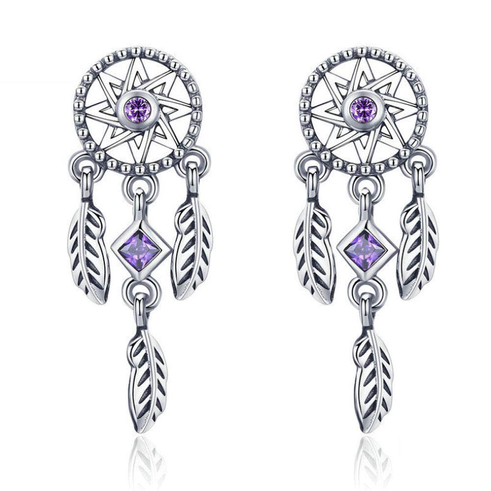 YCTTKDD Ohrstecker S925 Sterling Silber Lebensbaum Traumfänger Tropfenohrringe Temperament Dame Retro Schmuck Geschenke