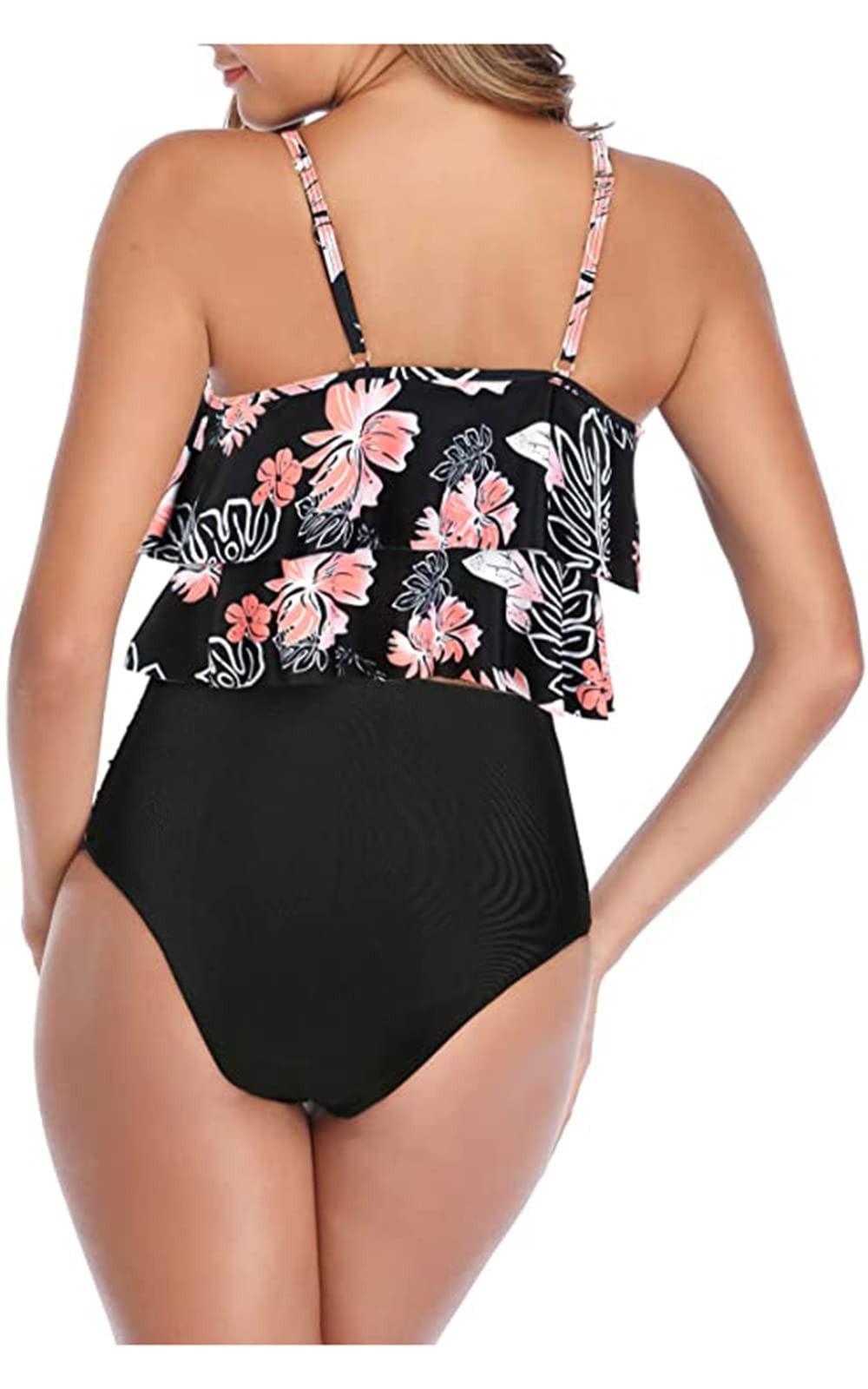 Genfien Maillot de Bain Deux Pièces pour Femme Haut à Volants et Bas Taille Haute Push Up Bikini Taille Haute Vintage Bikini Ensemble