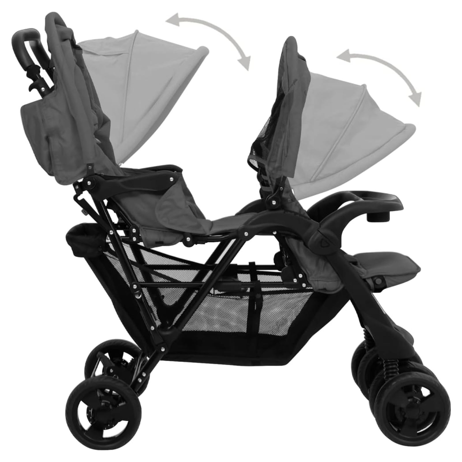 JUDYY Passeggino Gemellare a Tandem Grigio Scuro in Acciaio,Bebè e Bimbi,Trasporto Bebè,Passeggini-10348