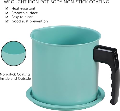 Miniatura 2 de Grease Container with Fine Mesh Strainer, 1.3 Lalmost 6 full cups Iron Cooking Oil Can with Removable a Coaster Tray for Kitchen Fat StorageLake