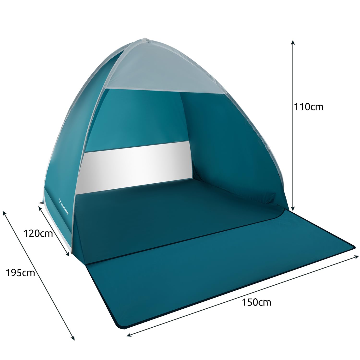 Tienda de playa Pop Up para 2 personas, 150 x 120 x 110 cm, protección contra el viento y los rayos UV 30+, refugio de playa, para bebés, niños y adultos, color azul 23479