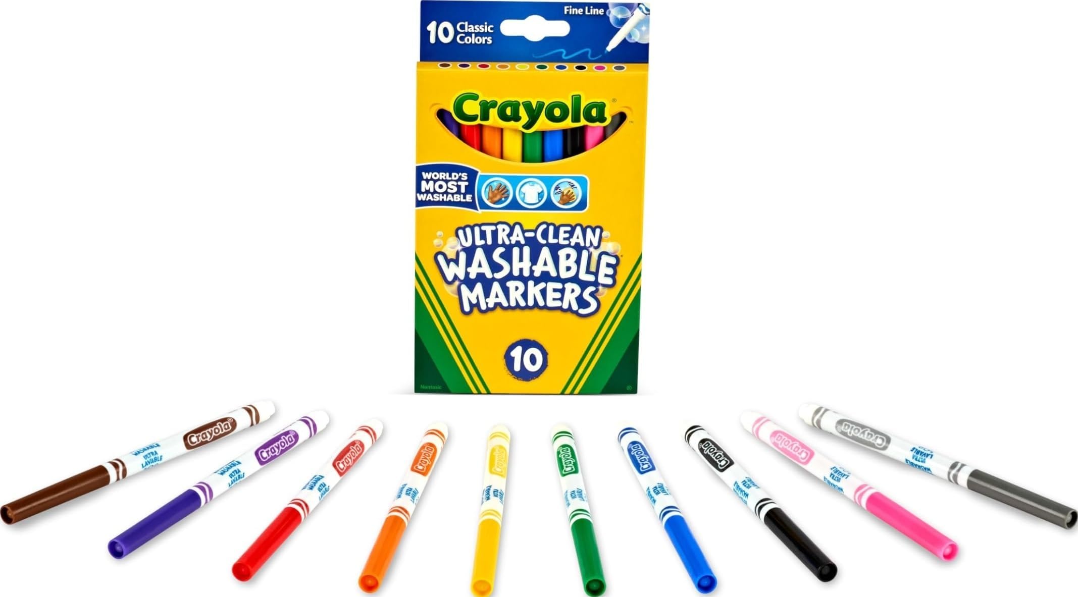 Crayola Ultra-Clean Washable Markers, Fine Line Multicolor, 10 Count
