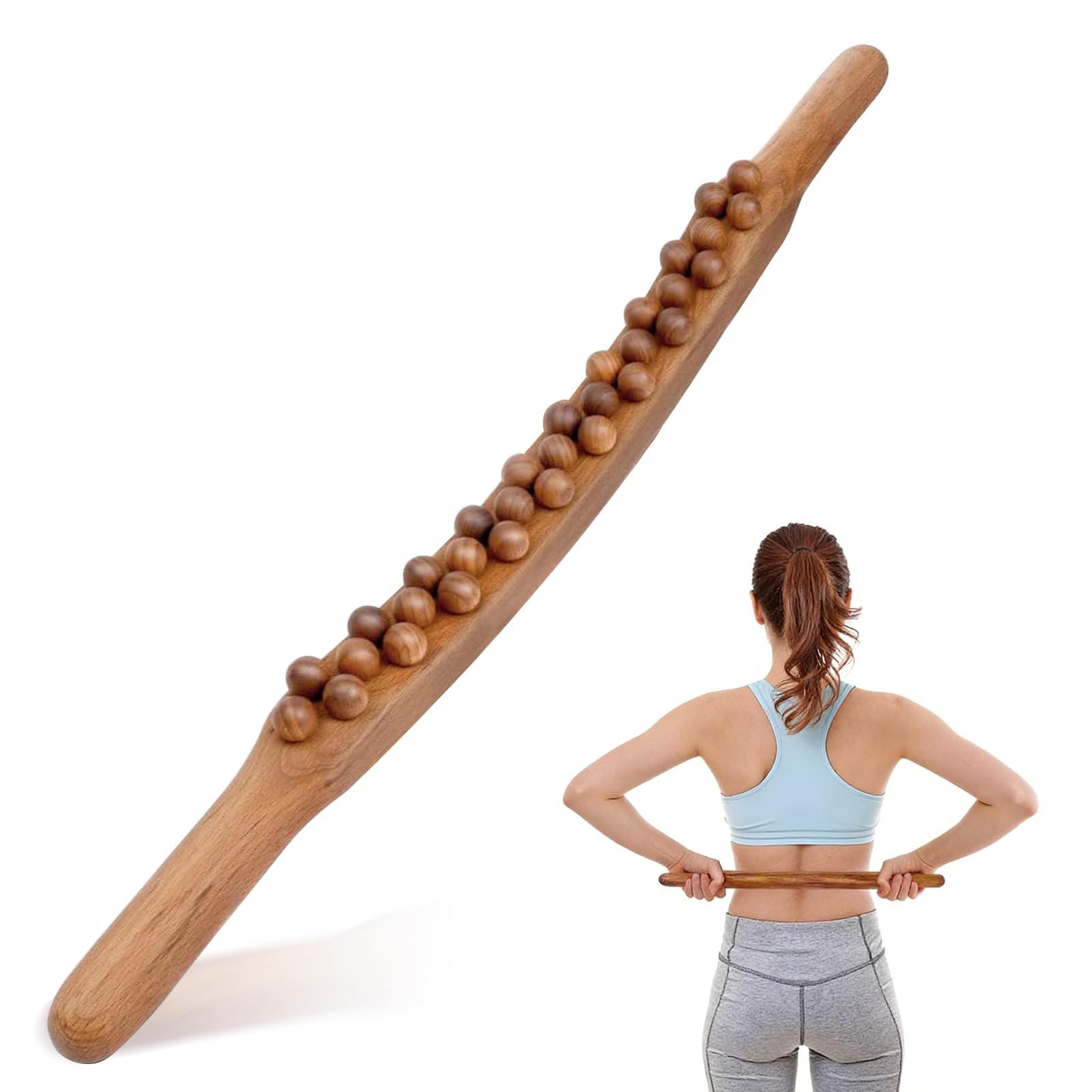 Gua Sha Wooden Therapy Varilla de madera con 31 perlas de masaje, natural y respetuosa con la piel, varilla de madera para espalda, cuello y piernas – Gua Sha – Varilla de terapia de madera Gua Sha