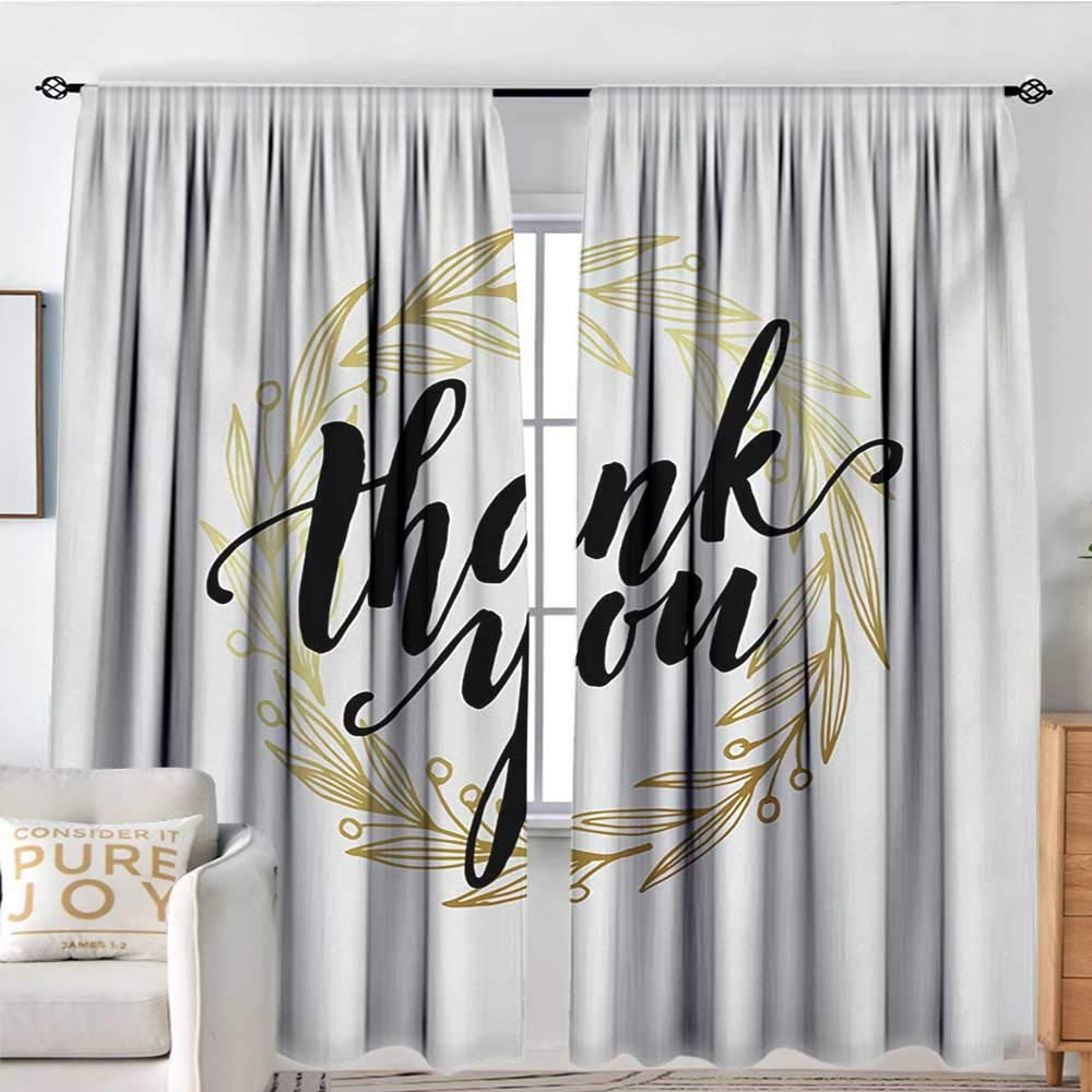 NUOMANAN Bathroom Curtains Modern,Thank You Quote Surrounded by The Olive Leaves Like Ivy with White Background,Gold and Black,Drapes Thermal Insulated Panels Home décor 84"x100"