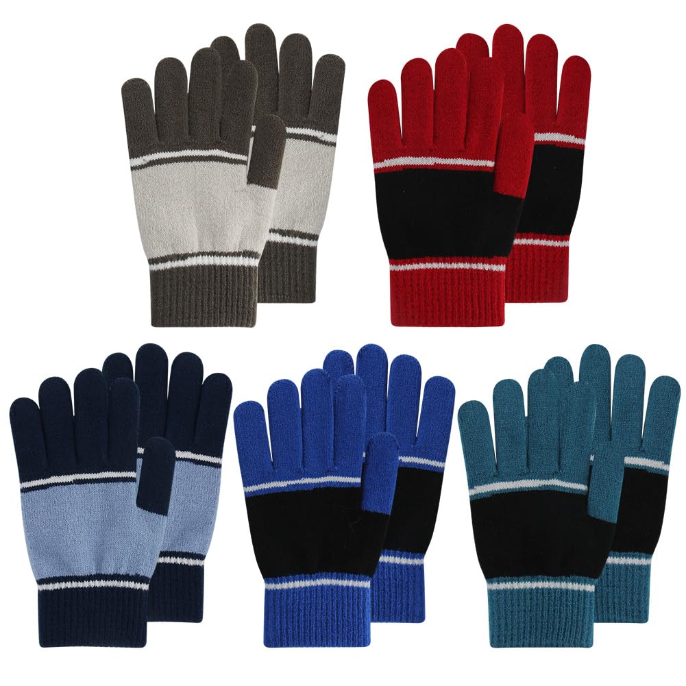 ORVINNER Kids Gloves Winter for Boys Girls - 5 Pairs Toddler Gloves Children Thermal Knit Gloves with Soft Warm Lining