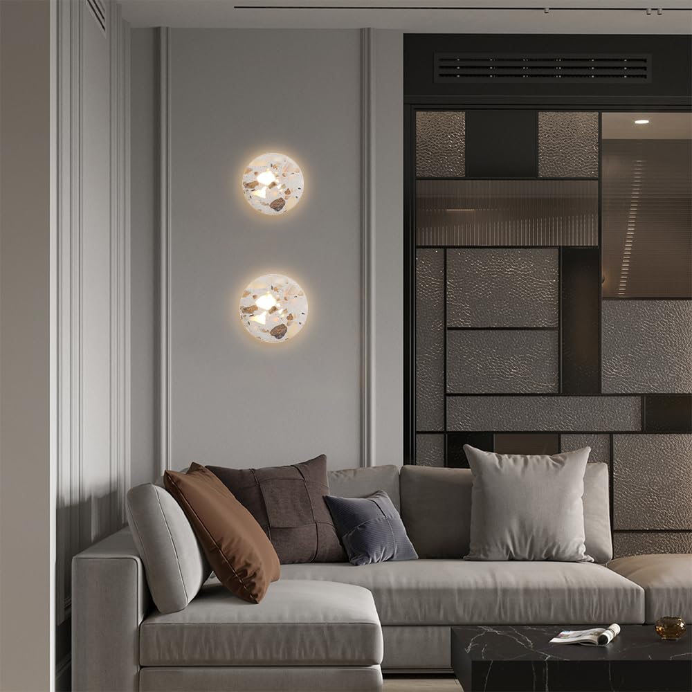Applique da Parete nordica in Pietra con Lampada a LED Rotonda, 7W 3000K, Illuminazione in Stile Wabi Sabi per Soggiorno, Camera da Letto, Decorazione d'interni.