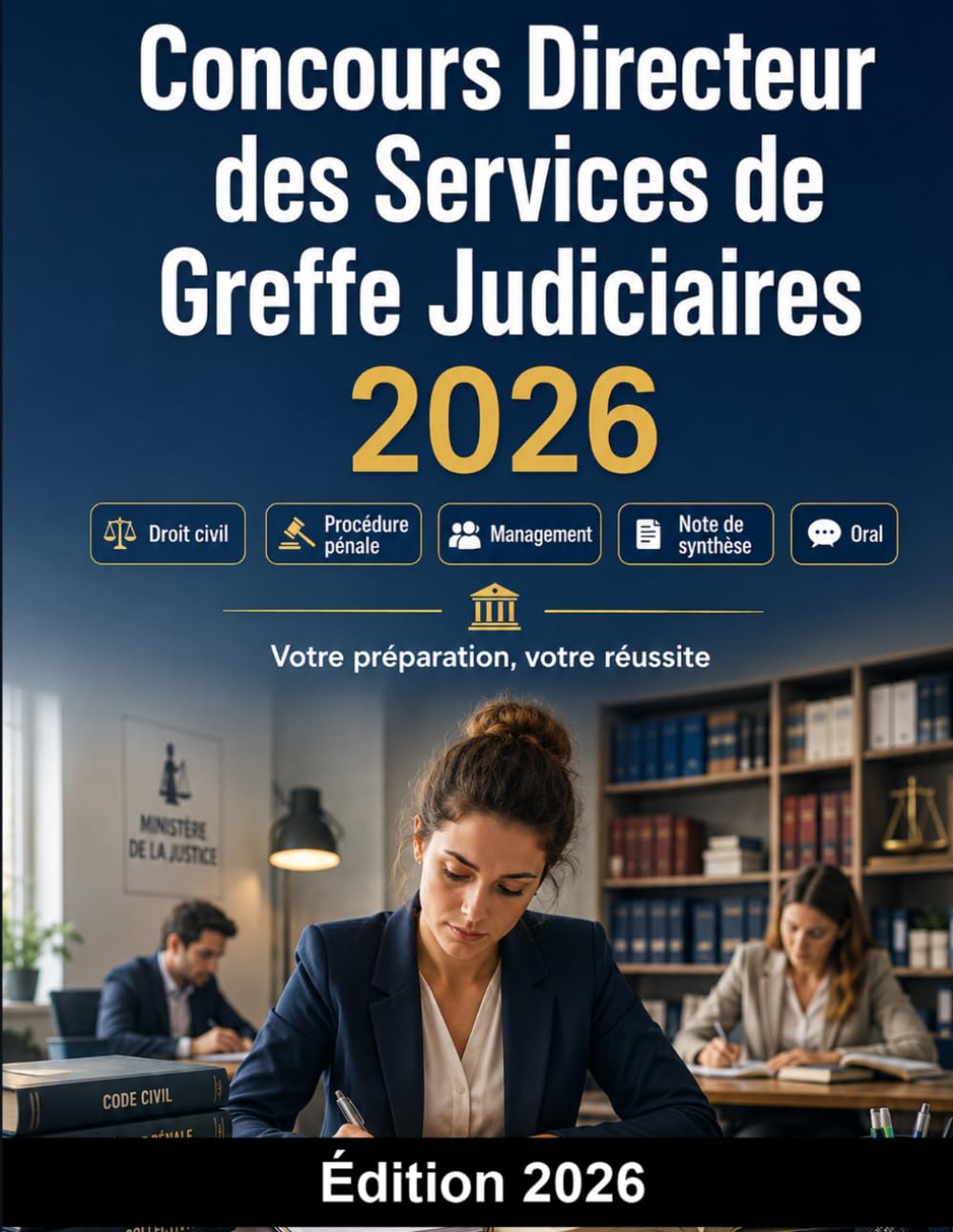 Concours Directeur des Services de Greffe Judiciaires 2026: Justice Catégorie A : préparation complète, droit civil, procédure pénale, management, note de synthèse, entretien oral et méthode