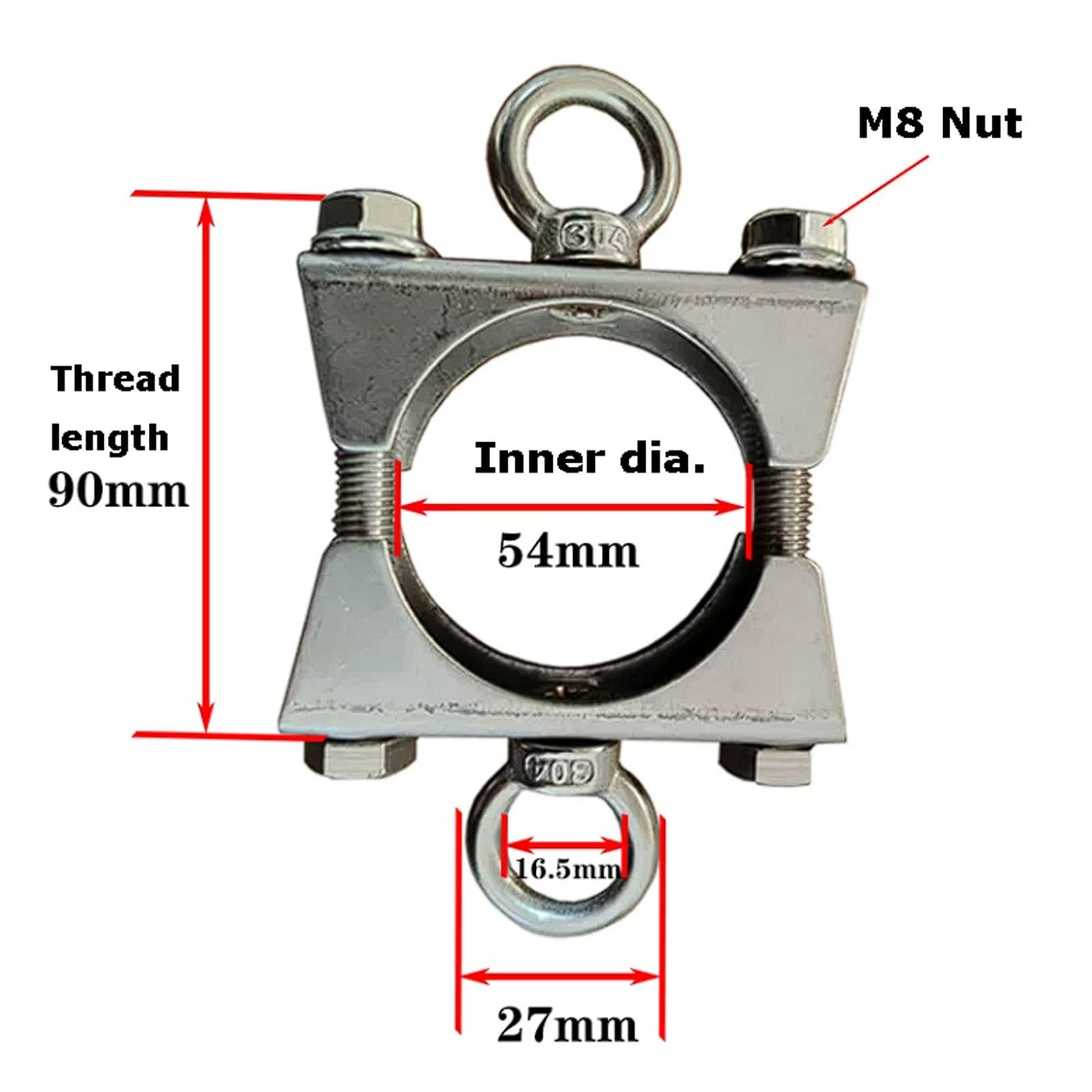 Fascette per tubi in acciaio inox 304 con anelli di sollevamento, 4 set di supporti per tubi tondi, fascette di fissaggio a fibbia, anelli di trazione per fascette Fibbia di fissaggio(54MM)
