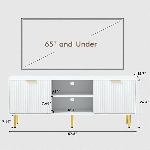 Miniatura 2 de SYESWAY Soporte de TV para TV de 65 pulgadas, puertas acanaladas, centro de entretenimiento con almacenamiento, mesa consola de TV con puertas