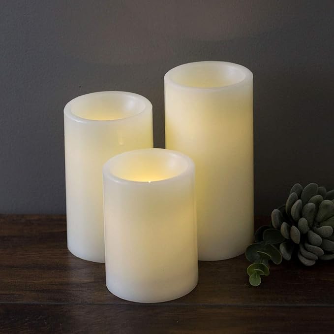 Martha Stewart Flameless LED, Pillar Candles, Ivory with Batteries, 3