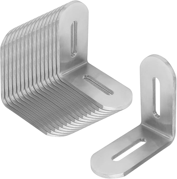 TSSS 16 PCS 50x50mm Adjustable L Shaped Corner Brace Slotted Stainless