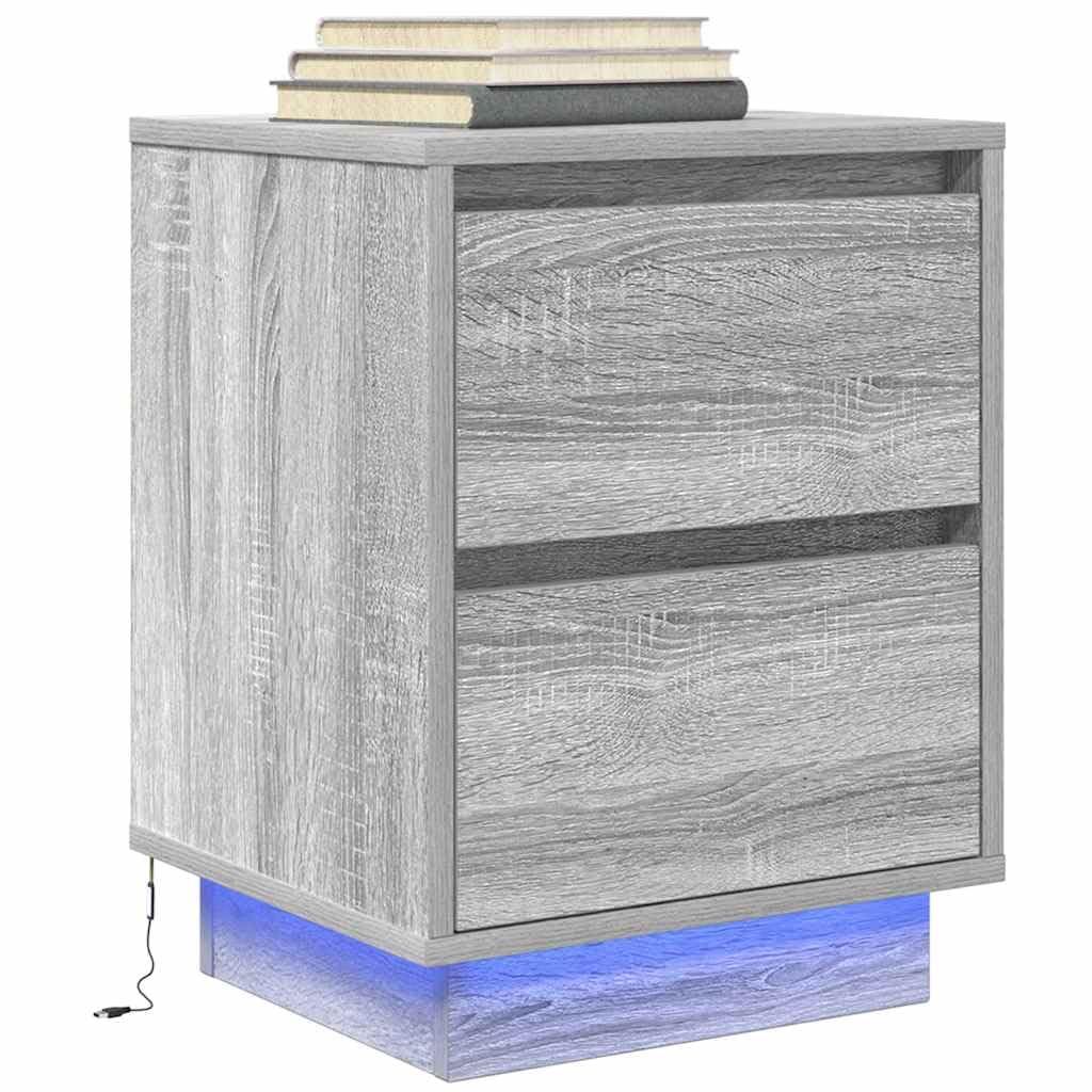 SXZenSpace 861293 Bedside Cabinet with LED Lights Grey Sonoma 38x34x50 cm Bedroom Cabinet,Storage Nightstand Side Table