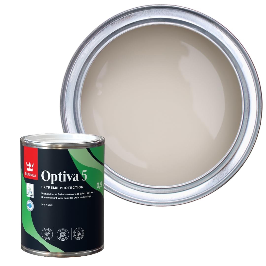 TIKKURILA Optiva 5 Matt Emulsion Paint โ Durable, Scrubbable & Easy-Clean for Walls and Ceilings | Zero VOC - 1L Median X486 โ image 1