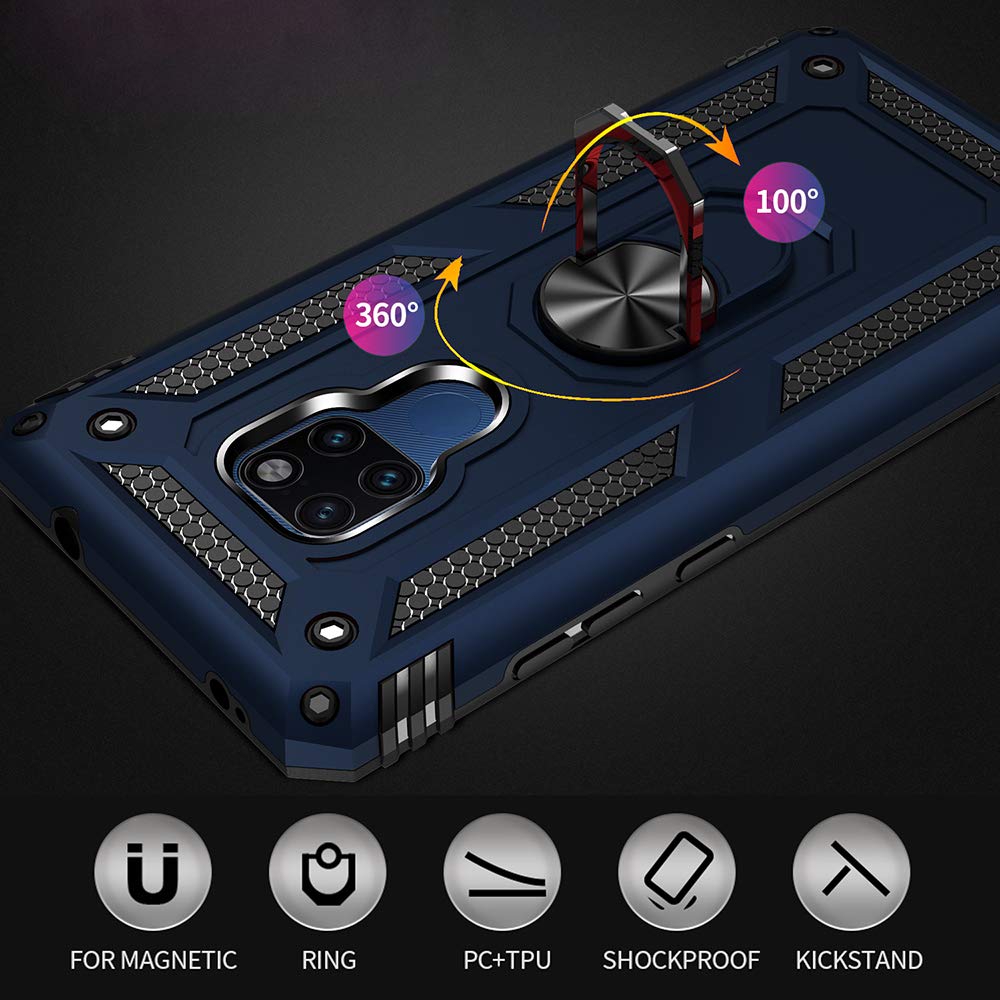 Asuwish Cover per Huawei Mate 20 con Pellicola Vetro Temperato Vetrino Magnetica Anello Supporto Sottile Slim Protettiva Protezione TPU Silicone Hawaii Mate20 HMA-L29 Custodia Case Maschio Ragazza Blu