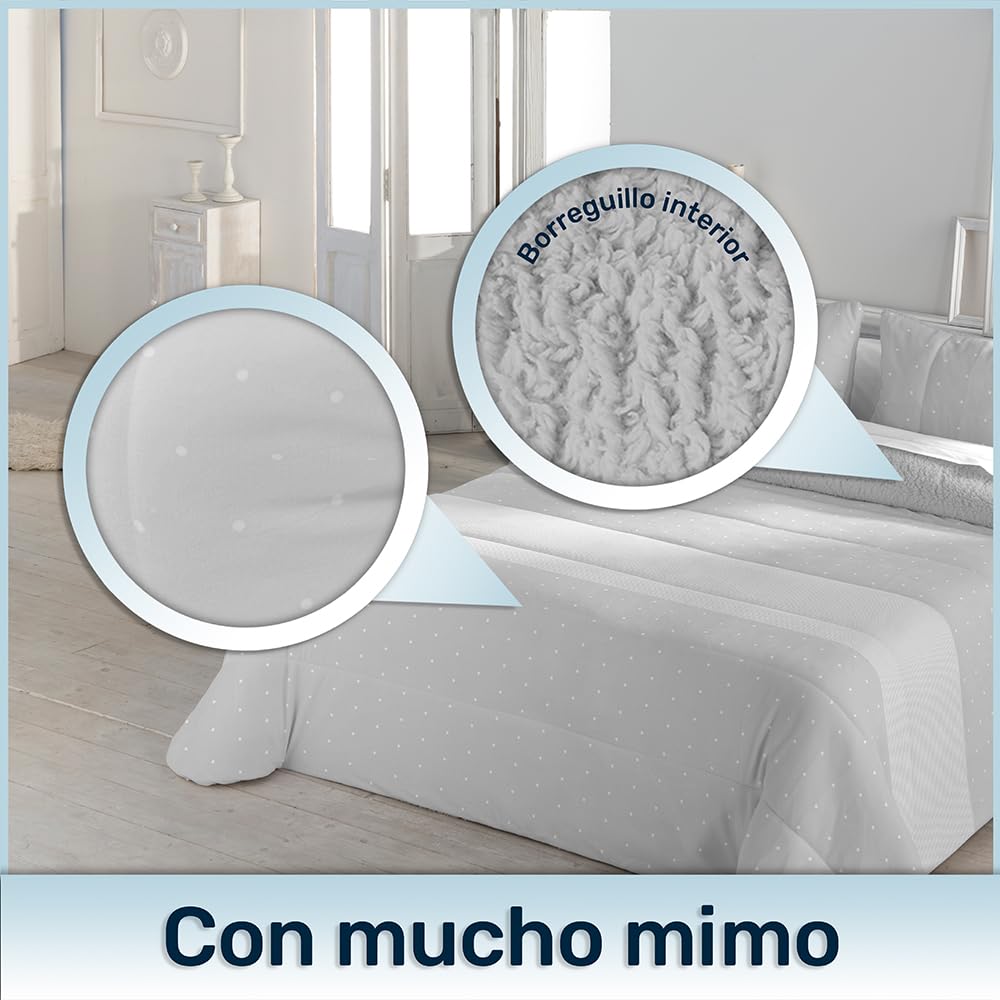 DECASATEXTIL®- Edredón nórdico Borreguito/Sherpa Borreguito de Alta Calidez - Tacto ultrasuave, cómodo, Ligero-Disponible en Varios Modelos. (Cama 120/135/140cm-235x260cm, Kiran Gris)