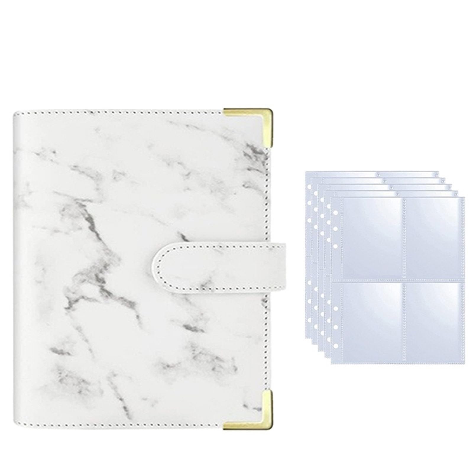 Álbum de fotos A5 de 25 Pas, 4 rejillas por Pa, carpeta de hojas sueltas para tarjetas de ídolos, soporte para tarjetas fotográficas estilo mármol blanco, perfecto para coleccionistas