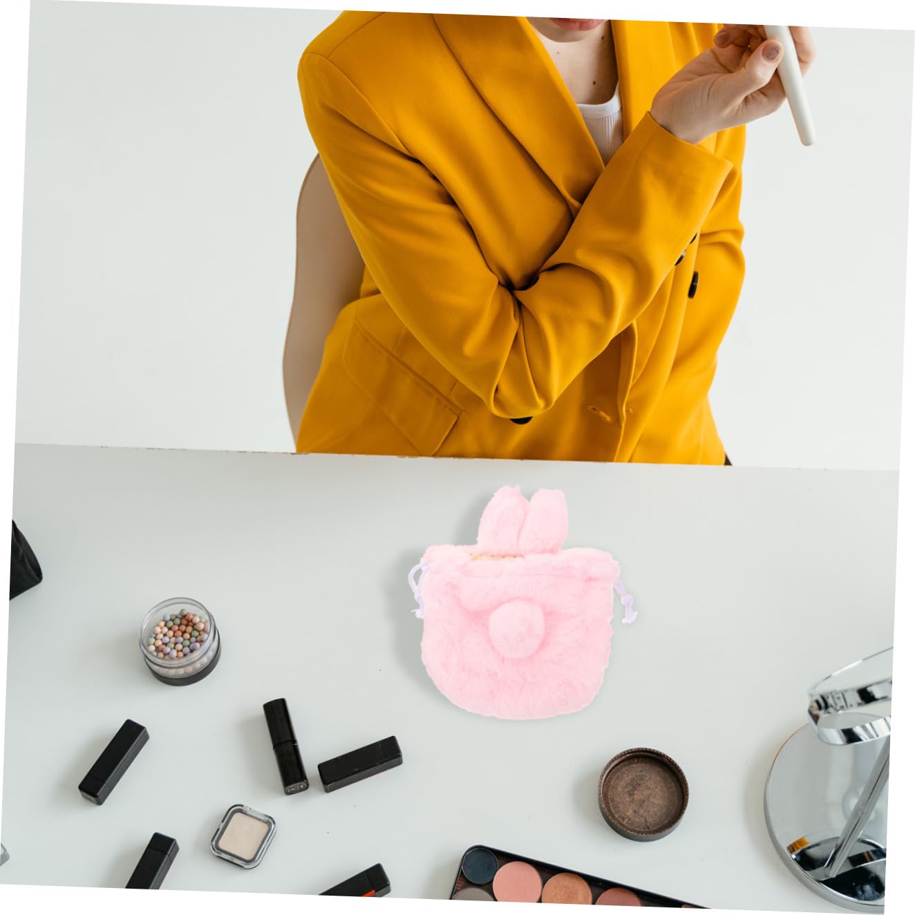 MAGICLULU 4 Pezzi Borsa Per Cosmetici in Peluche Piccola Borsa Per Cosmetici Per Borsa Da Viaggio Con Coulisse Chiusura Di Facile Accesso Base Piatta Stabile