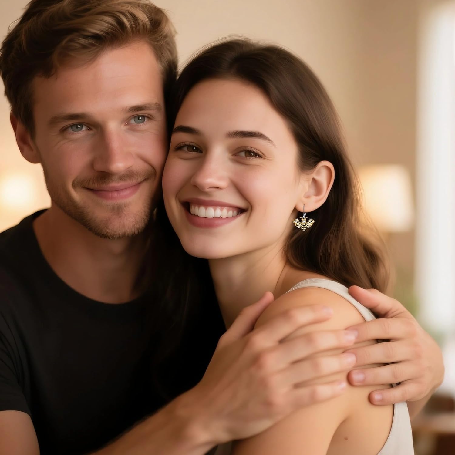 Bee Earrings for Women 14K Gold Plated Sterling Silver Bee Dangle Leverback Earrings with Floral Accents and White Zircon Jewelry Gift for Her - Image 3