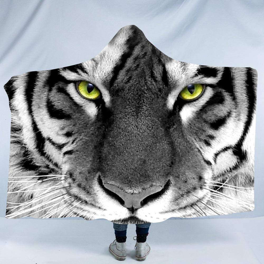 IrisbellHooded Blanket Tiger Theme Oversized Sherpa Fleece Throw Wearable Blankets Hoodie Cloak