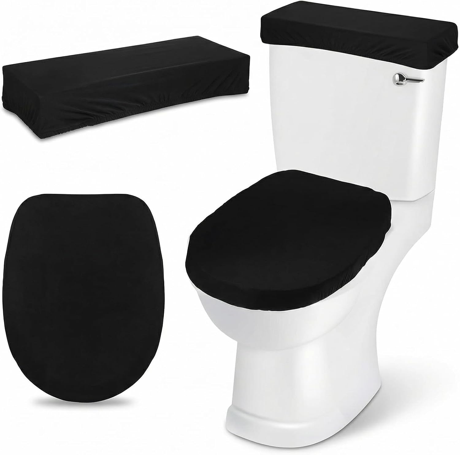 Black Toilet Seat Cover Set, Universal Covers Fit for Most Standard Toilets, Bathroom Decor and Protection