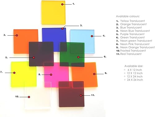 Miniatura 2 de Hoja acrílica (1 pieza) Seleccionar color y tamaño, 0.118 pulgadas de grosor, hoja de plexiglás de 18 pulgadas, hoja de plástico cuadrada de