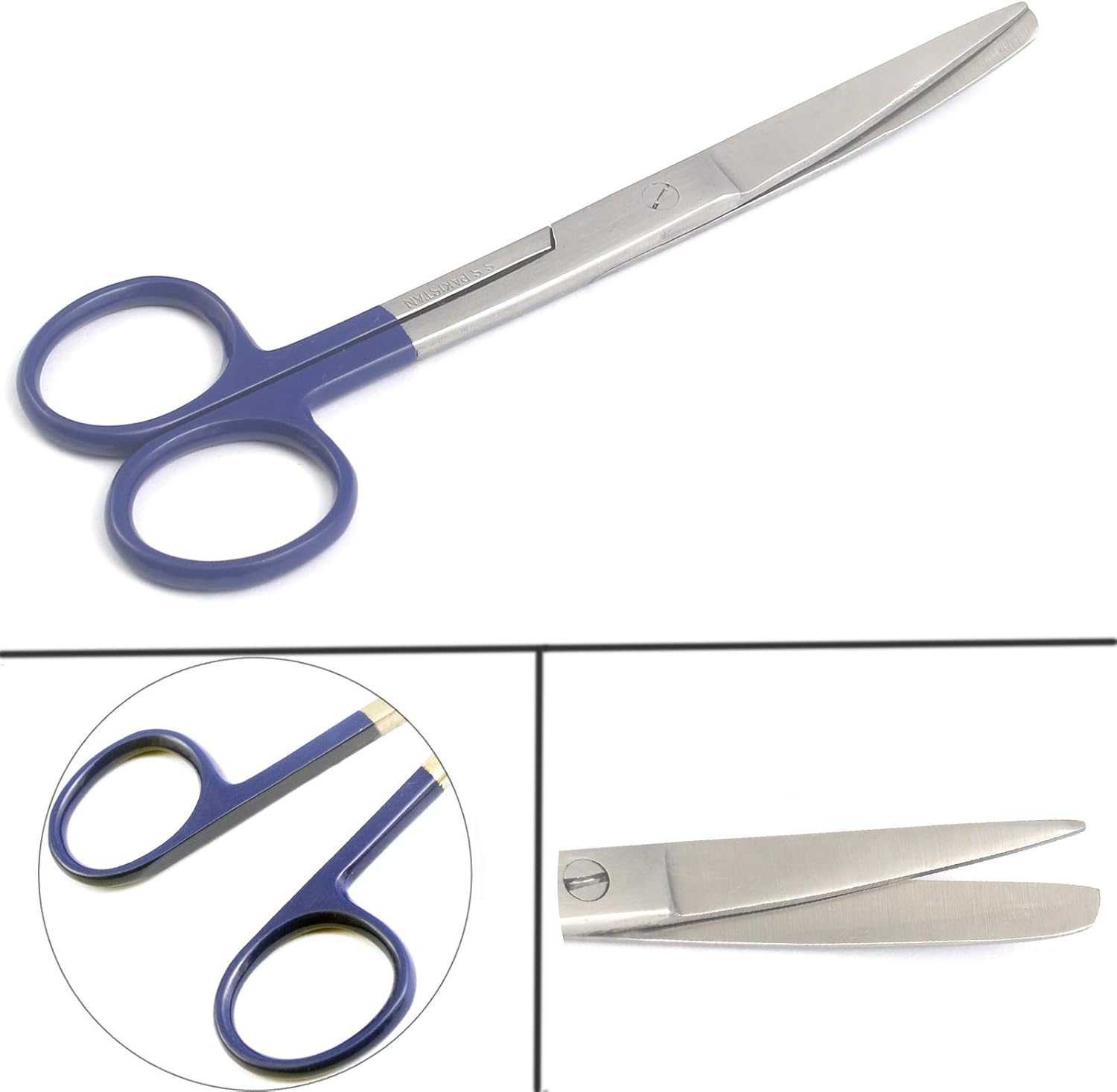 G.S 2 PCS Operating/Dressing Scissors Sharp/Blunt 5 1/2" Straight & Curved, Stainless Color Handle (Blue)