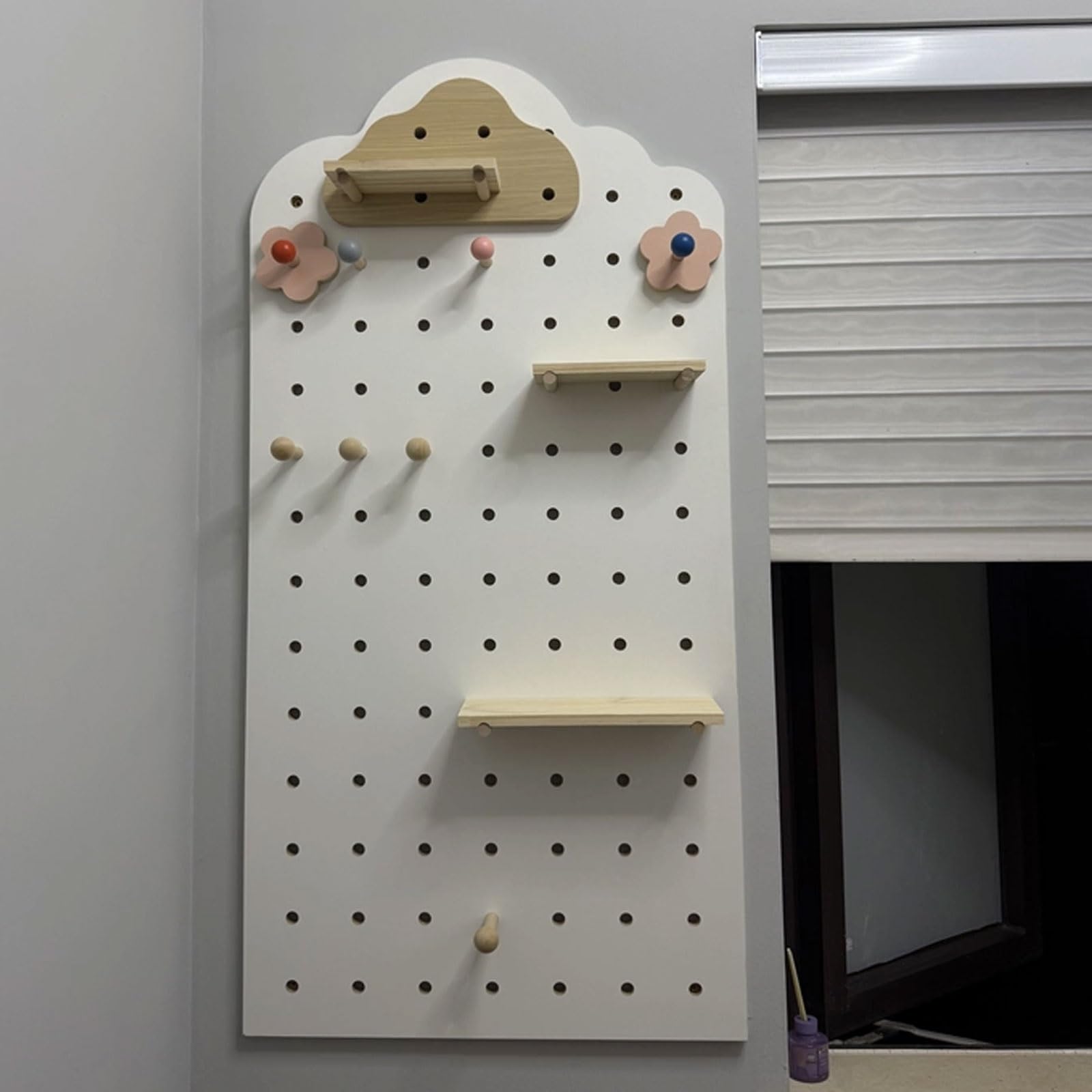 Panel Perforado Herramientas Pared Tablero Multicapa de Madera Maciza Estante Modular Pared Altura de Capa Ajustable Pegboard Wall Organizer Capacidad de Carga Por Capa: 10 Kg(Gray)