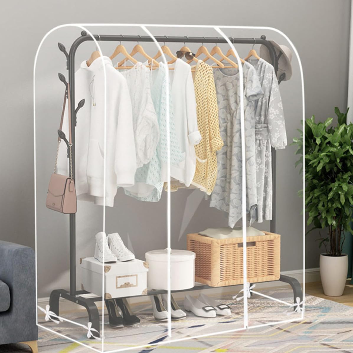 Copertura Protettiva Trasparente in Plastico per Appendiabiti, Protezione Antipolvere per Abiti, Design Moderno e Portatile per Armadi e Casa