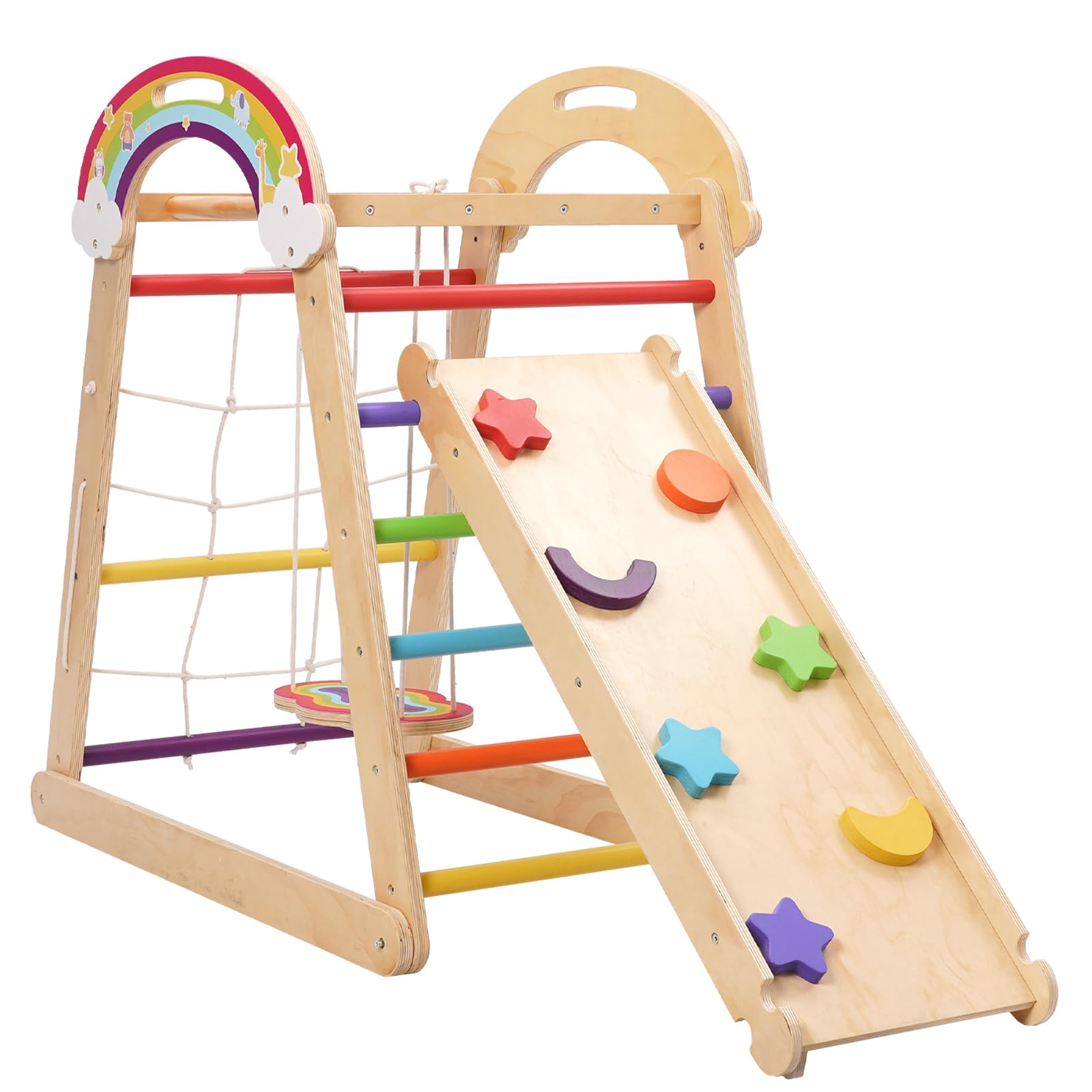 Montessori Klettergerüst, 5 in 1 Indoor Spielplatz für Kinder | Mit Schaukel, Bogen, Rutsche und Kletterseil, Stabile Konstruktion