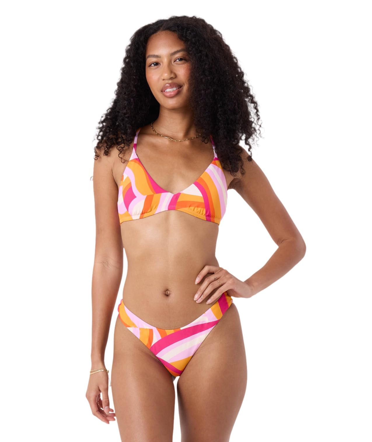 Roxy Women's Athletic Triangle Top & Cheeky Scoop Bottom Bikini Set – Quick-Dry, UPF 50+, Adjustable, Supportive