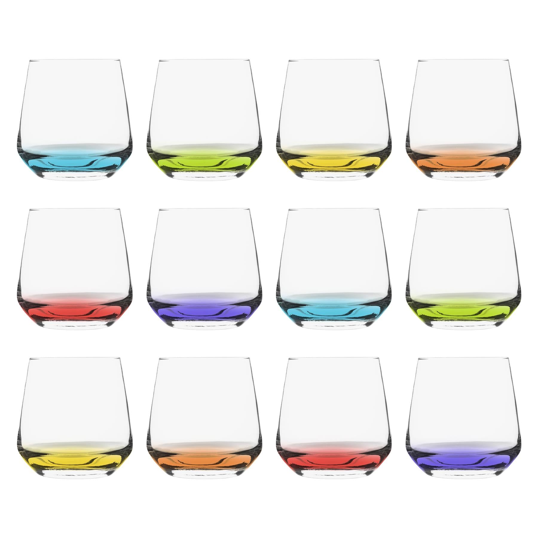 LAV 345ml Lal Verres à Whisky - Base Colorée - 12x Lavable au Lave-Vaisselle Cuisine Eau Cocktail Jus Gin Vin Whisky Boire Verrerie Verres Ensemble