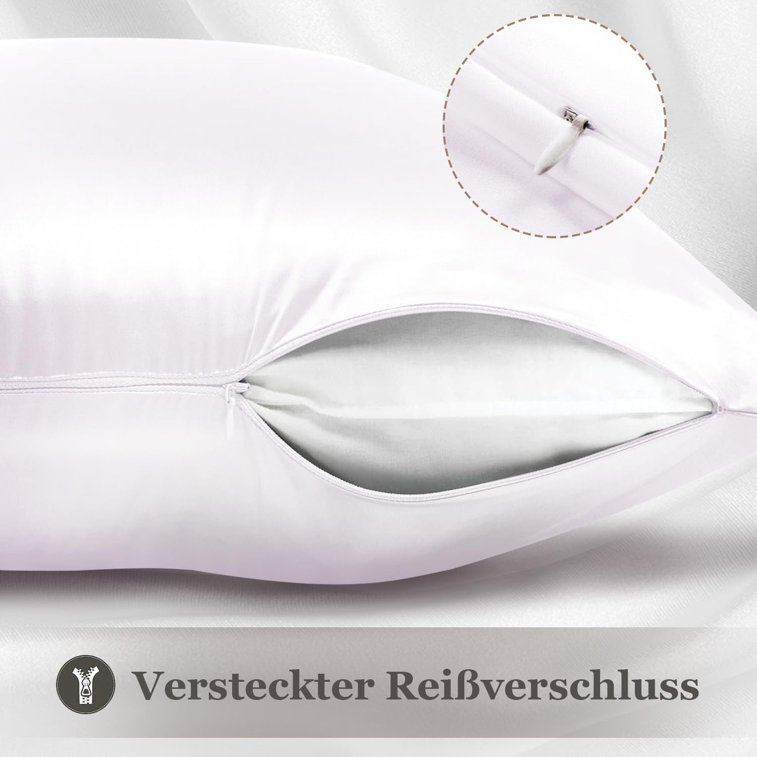 Adubor 100% Seidenkissenbezug 40x80cm für Haar und Haut, mit verstecktem Reißverschluss, beide Seiten, 23 Momme Seide, Fadenzahl 900 (reines Weiß, 2 Stück)